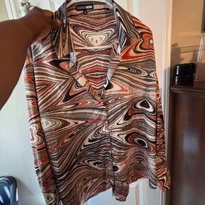 Fashion Nova Marble Print Shirt in Red and Black